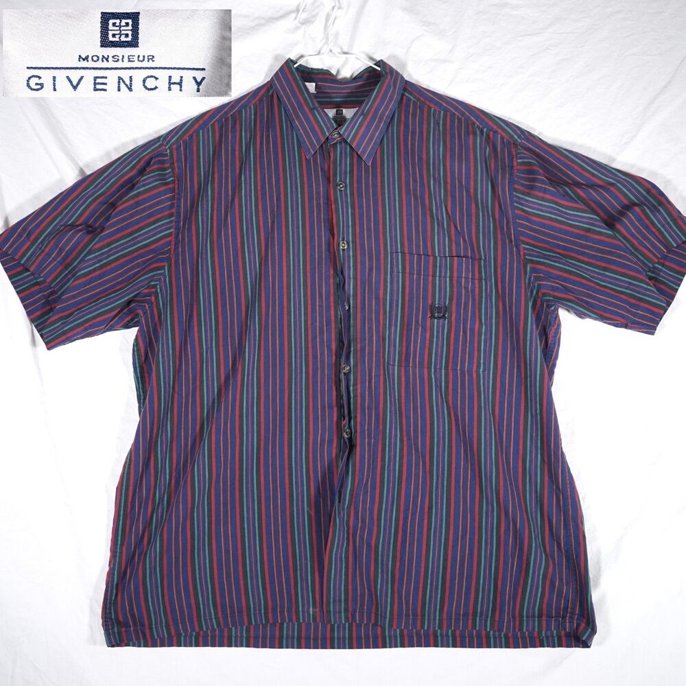 Givenchy Monsieur Button Up Shirt Striped Purple Green XL